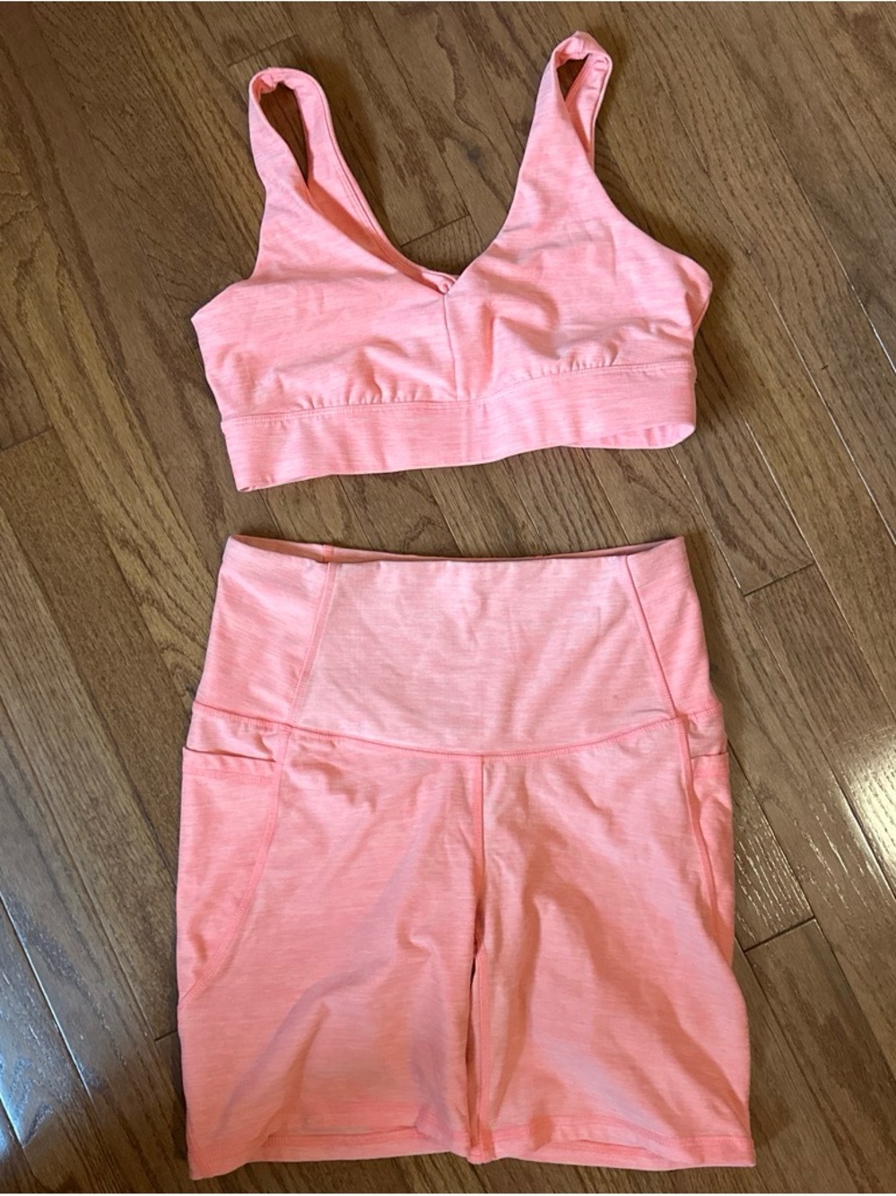 all in motion Coral Orange V-Neck Sports Bra & High-Waist Bike Shorts Set